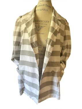 Vintage Striped Blazer P.V. Rich Womens Padded Puff Shoulders Gray White Large
